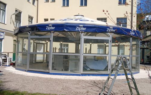 Meissl Zipfer Schirmbar; Mobiliar, Ebersteiner, Aufbau, Abbau